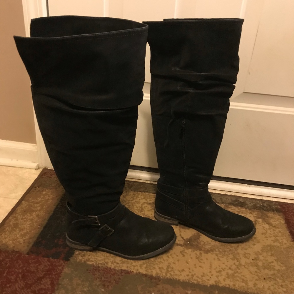 Torrid Black Strappy Fold Down Wide Calf Boot ~ 9W